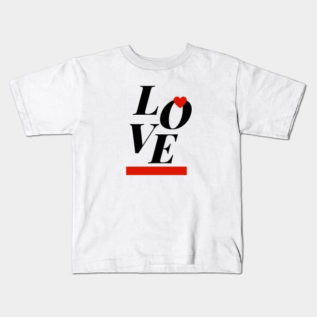 Love red heart and horizontal line black Kids T-Shirt by Jenmag